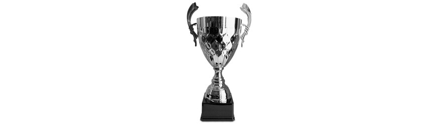 LARGE SILVER METAL HANDLED TROPHY CUP - 3 SIZES - 44CM to 61CM LARGE SILVER METAL HANDLED TROPHY CUP - 3 SIZES - 44CM to 61CM